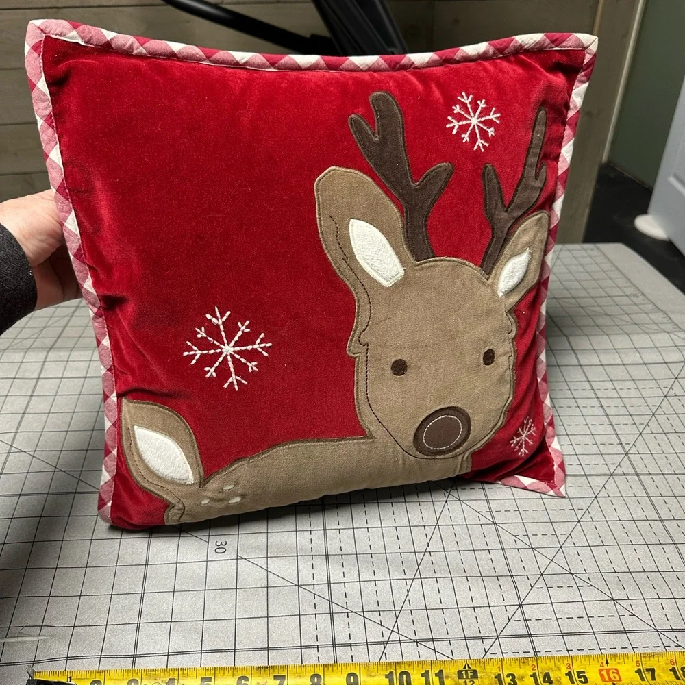 Pottery barn kids Festive Reindeer Holiday Pillow - Red and Brown 17 x17